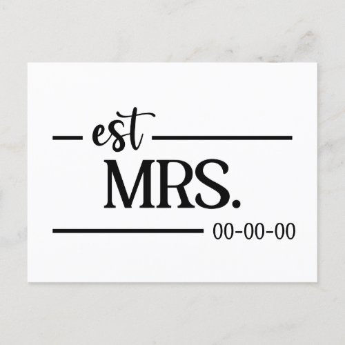 Modern Wedding  Mrs Announcement Postcard