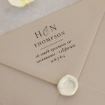 Modern Wedding Name & Initials Return Address Rubber Stamp<br><div class="desc">Add a touch of elegance and save time with this personalized return address wooden stamp featuring the couple's initials in classic serif capitals, separated by a beautiful script calligraphy ampersand with their surname below. The design also includes a horizontal line divider and the return address in chic serif italics. Perfect...</div>