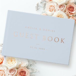 Modern wedding names date light dusty blue real foil guest book
