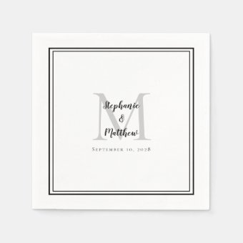 Modern Wedding Names & Date Monogram Black Gray Napkins | Zazzle