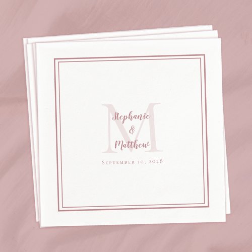 Modern Wedding Names Date Monogram Dusty Rose Pink Napkins