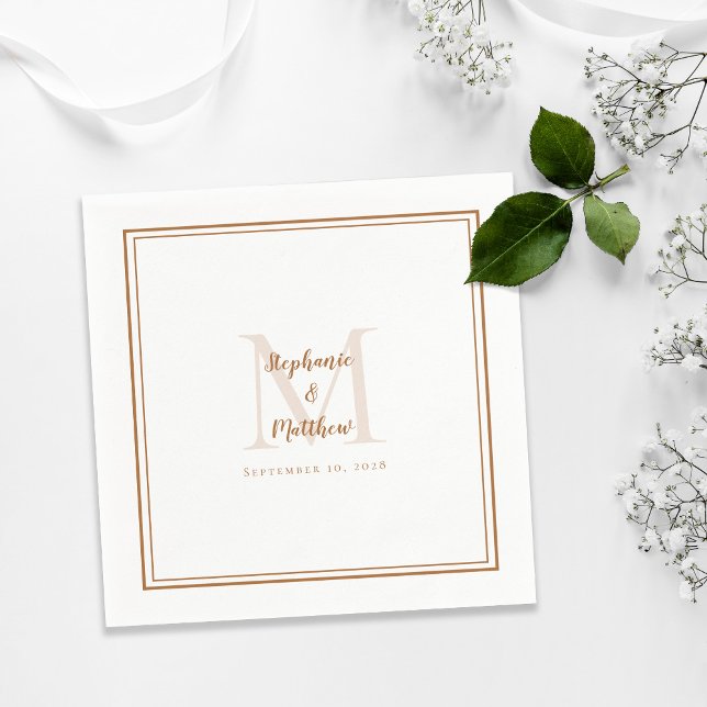 Modern Wedding Names Date Monogram Rustic Brown Napkins (Creator Uploaded)