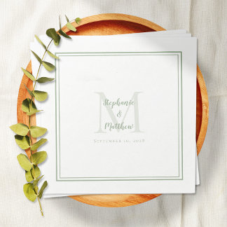 Modern Wedding Names & Date Monogram Sage Green Napkins
