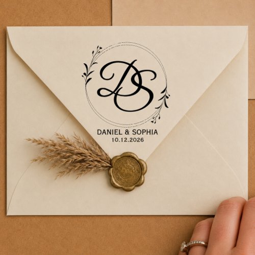 Modern Wedding Names & Round Return Address Rubber Stamp