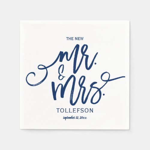 Modern Wedding Napkins  Brush Script Navy Blue