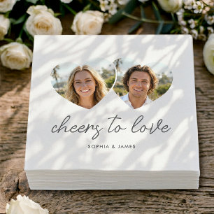 Modern Wedding Napkins Cheers to Love Photo Hearts