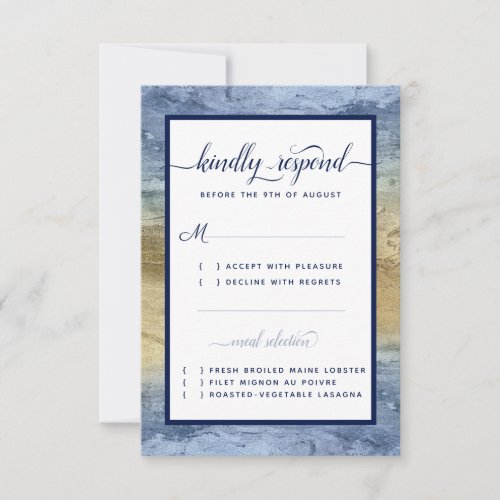 Modern Wedding Nautical Navy Blue Gold Event RSVP Card