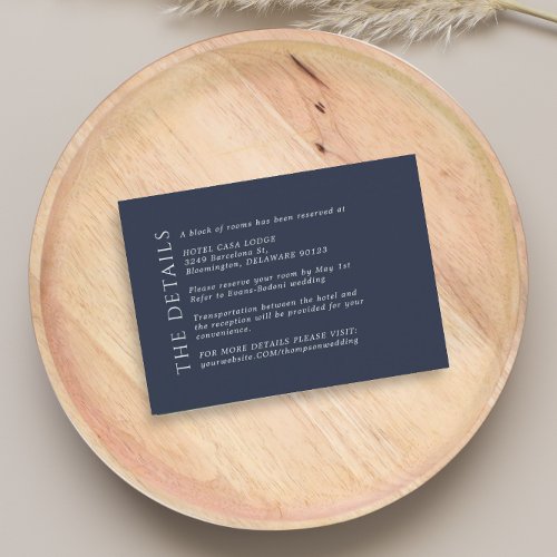 Modern Wedding Navy Blue Details Enclosure Card