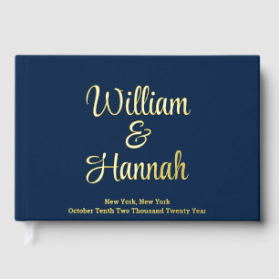 Modern Wedding Navy Blue with Gold Foil Hardcover Guest Book