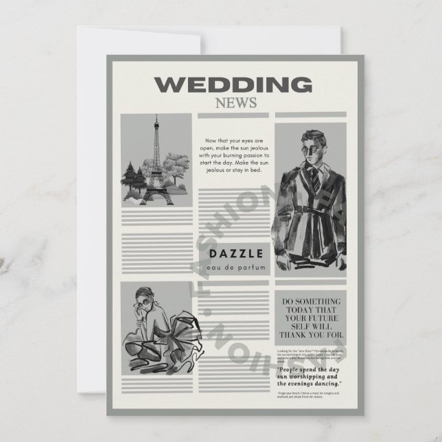 Modern Wedding newspaper  Invitation (Back)