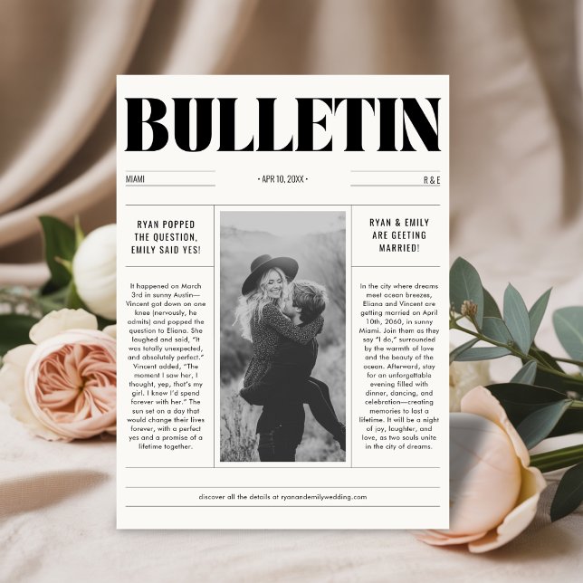 Modern Wedding Newspaper Save the Date Photo Card (Creator Uploaded)