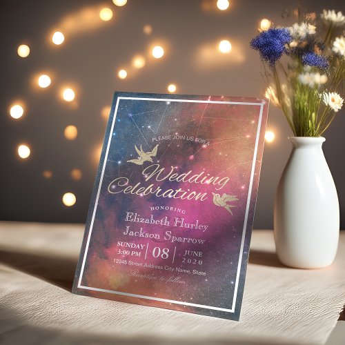 Modern Wedding Night Star Sky Galaxy Constellation Invitation