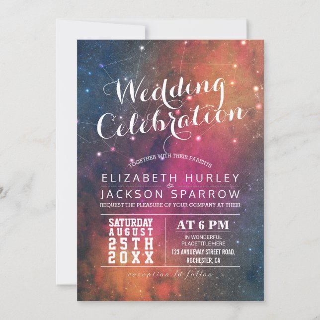 Modern Wedding Night Star Sky Galaxy Constellation Invitation (Front)