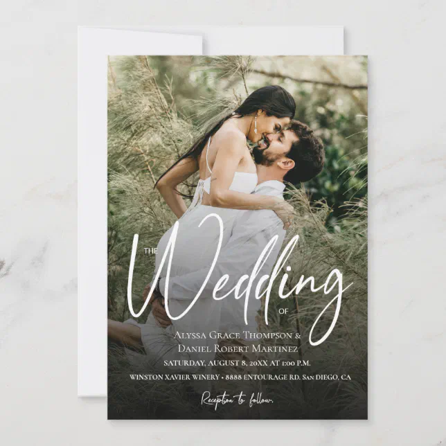 Wedding Invitations Textformat Modern Wedding of Photo Wedding overlay text Invitation | Zazzle