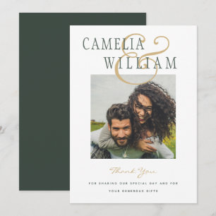 Modern Wedding Olive Green Gold THANK YOU PHOTO In Invitation