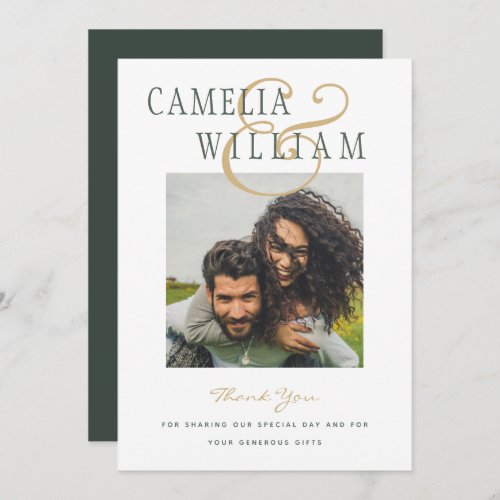 Modern Wedding Olive Green Gold THANK YOU PHOTO In Invitation