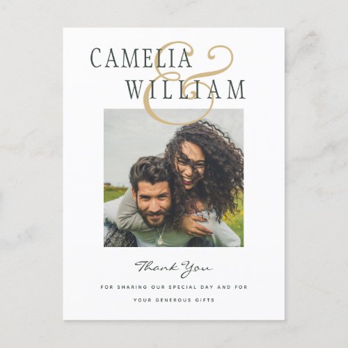 Modern Wedding Olive Green Gold THANK YOU PHOTO Postcard