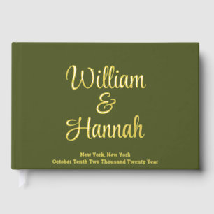 Modern Wedding Olive Green with Gold Hardcover Foil Guest Book