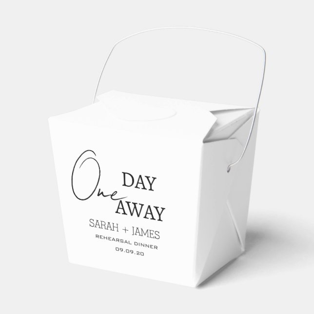 Modern Wedding One Day Away Rehearsal Dinner Party Favor Boxes (Front Side)