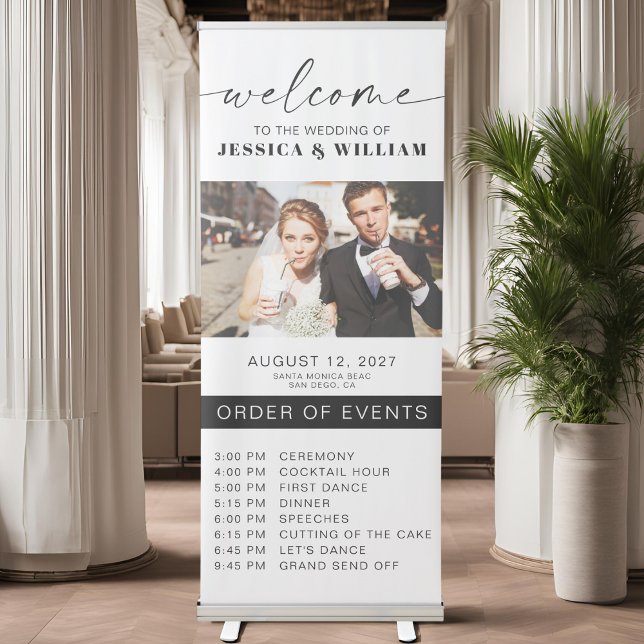 Modern Wedding Order of Events Photo Welcome Retractable Banner (Creator Uploaded)
