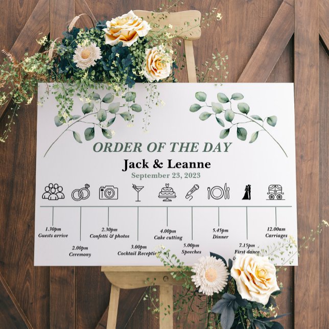 Modern Wedding order of the day, eucalyptus branch Poster (Creator Uploaded)