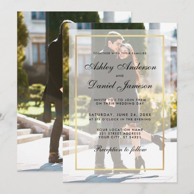 Modern Wedding Overlay Front Back Photo Invitation (Front/Back)