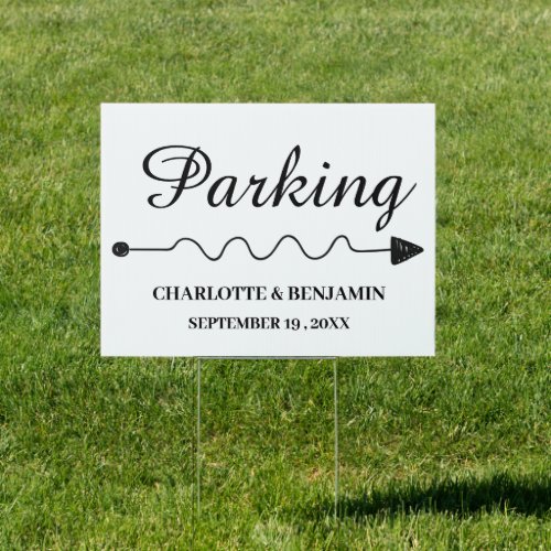 Modern Wedding Parking Direction Yard Lawn Sign