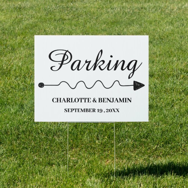 Modern Wedding Parking Direction Yard Lawn Sign (Insitu)