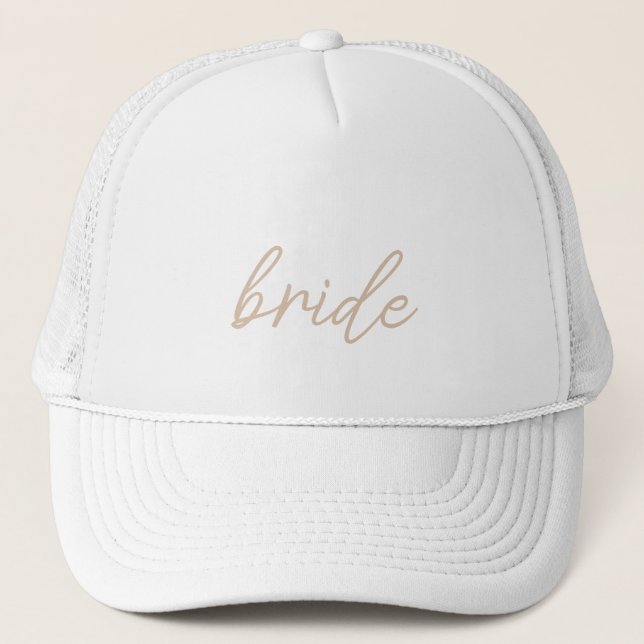 Modern Wedding Party | Beige Script Trucker Hat (Front)