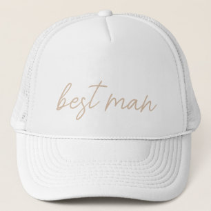 Modern Wedding Party Beige Script Trucker Hat