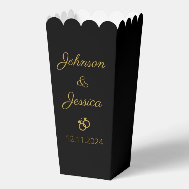 Modern wedding party black and gold popcorn  favor boxes (Front)
