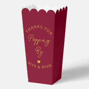 Modern wedding party burgundy and gold popcorn favor boxes