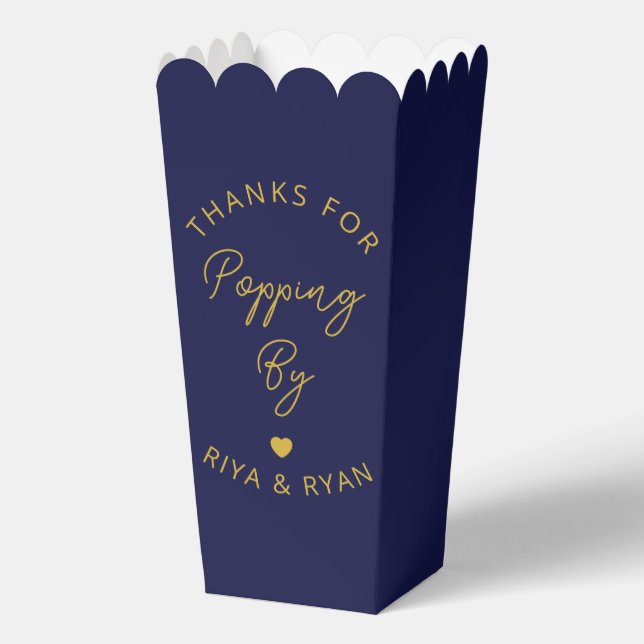 Modern wedding party navy and gold popcorn  favor boxes (Front)
