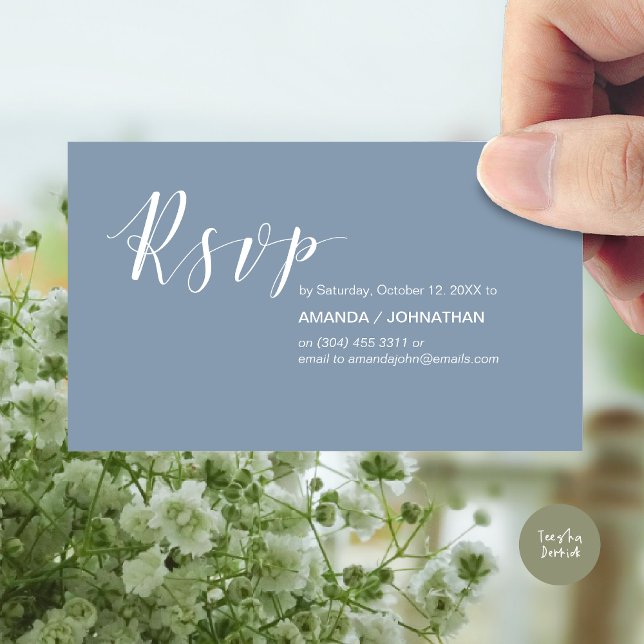 Modern Wedding Party RSVP, in Dusty Blue Enclosure Card (Modern Wedding RSVP Invitation Card, Online reply, Email or phone, in dusty blue)