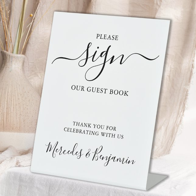 Modern Wedding Personalized Guest Book Pedestal Sign (Creator Uploaded)