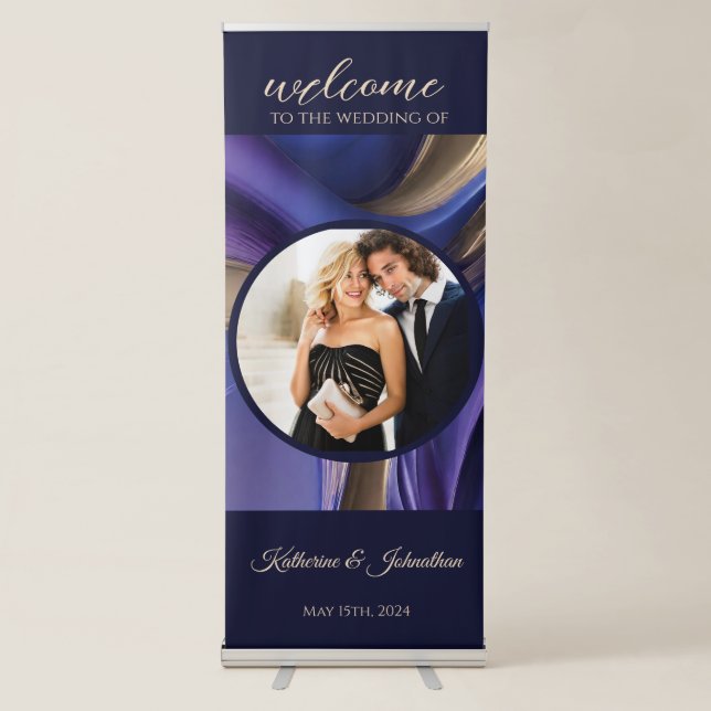 Modern Wedding-Photo-Blue Purple Gold Retractable Banner (Front)