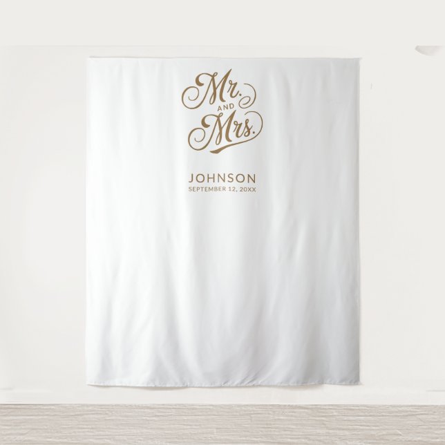 Modern Wedding Photo Booth Mr Mrs Script Backdrop (Front)