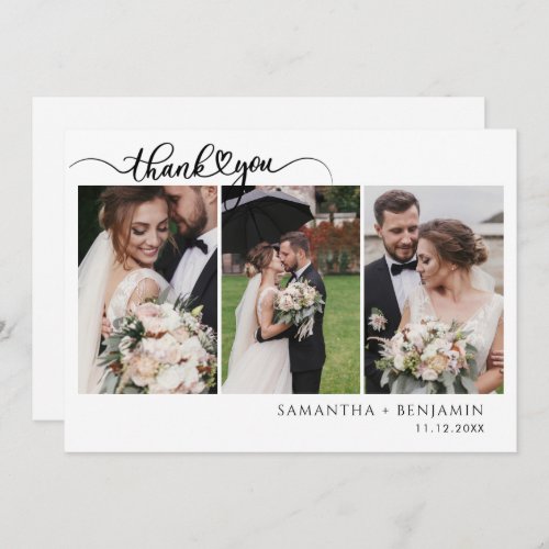 Modern Wedding Photo Collage Calligraphy Script Thank You Card