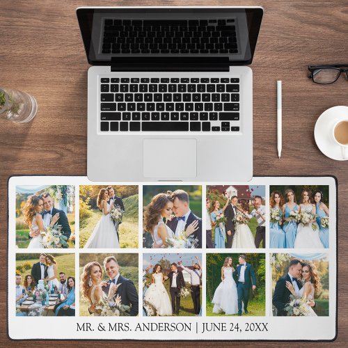 Modern Wedding Photo Collage Desk Mat