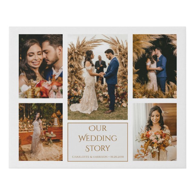Modern Wedding Photo Collage Keepsake Faux Canvas Print (Front)