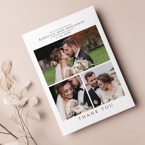 Modern Wedding Photo Collage Minimalist Thank You Card