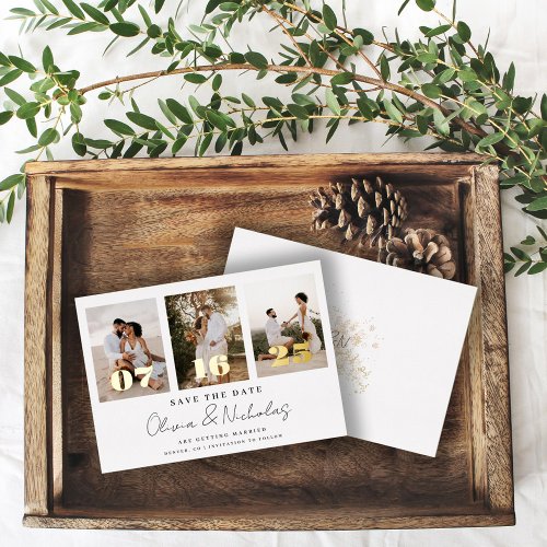 Modern Wedding Photo Collage Save The Date Foil Invitation
