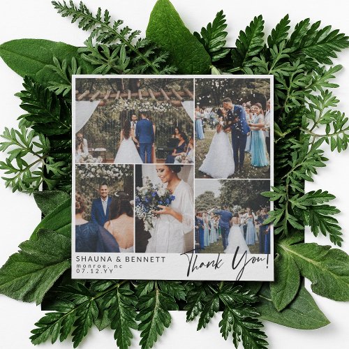 Modern Wedding Photo Collage Square Thank You