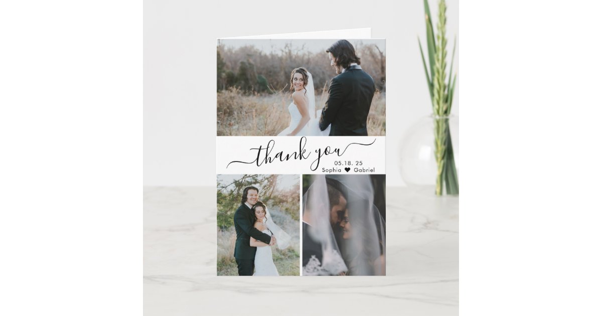 Modern Wedding Photo Collage Thank You Card | Zazzle