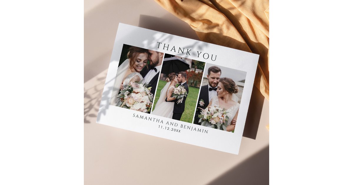 Modern Wedding Photo Collage Thank You Note Card | Zazzle