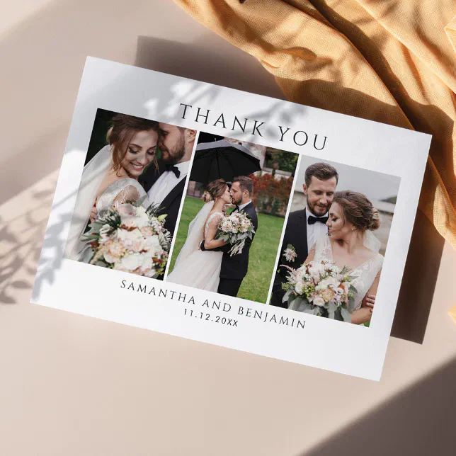 Modern Wedding Photo Collage Thank You Note Card | Zazzle