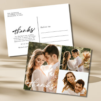 Modern Wedding Photo Collage Thank You Postcard by stylelily at Zazzle
