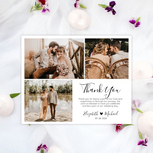 Modern Wedding Photo Collage Thank You Script Card