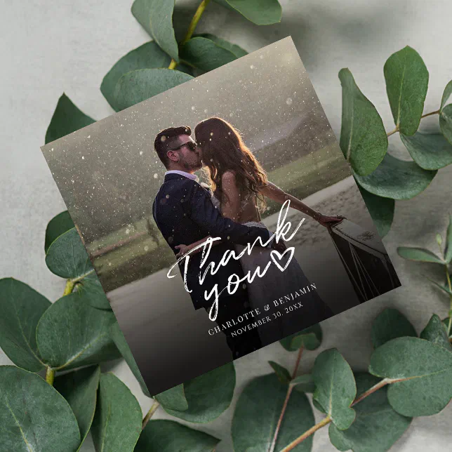 Modern Wedding Photo Elegant Thank You Note Card | Zazzle