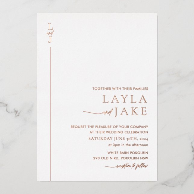 Modern Wedding Photo Foil Invitation LAYLA (Front)